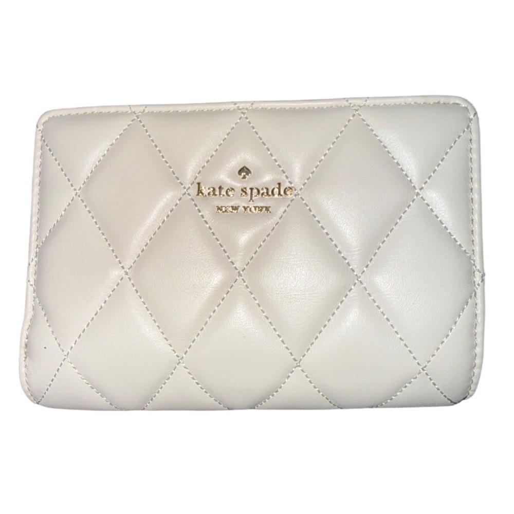 Kate Spade Carey Quilted Leather Medium Compact‎ Bifold Wallet Parchment